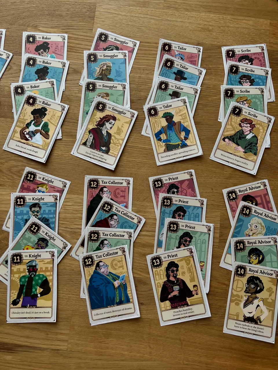Crown Shuffle cards spread out on a wooden table